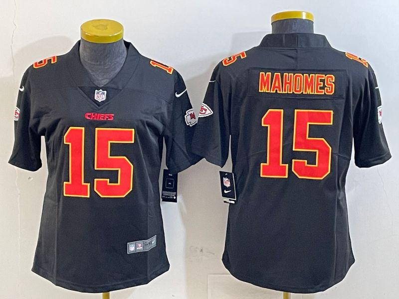 Youth Kansas City Chiefs #15 Mahomes Black 2025 Nike Vapor Limited NFL Jersey style 1